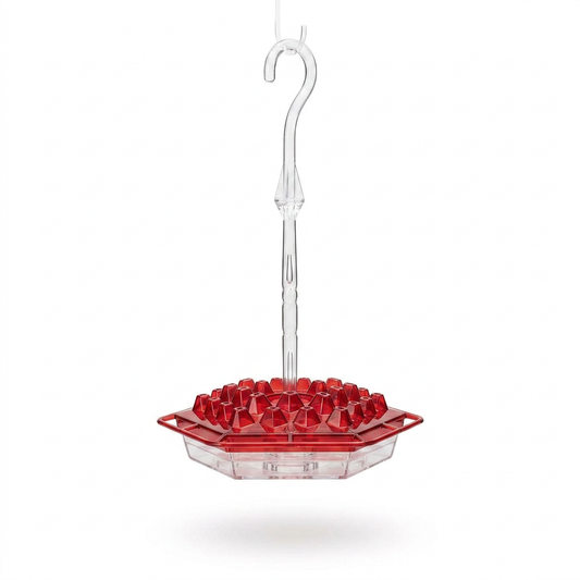 Hanging hummingbird feeder with a built-in ant moat