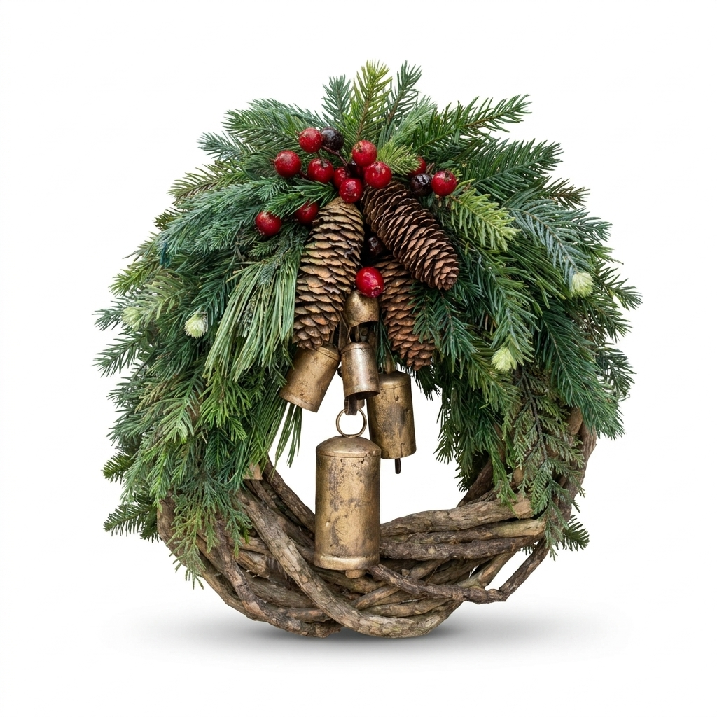 Farmhouse Christmas Wreath white background
