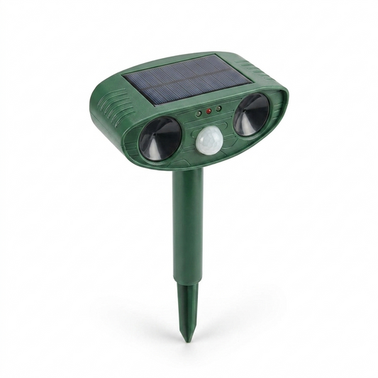 Solar ultrasonic chipmunk repeller with a solar panel top