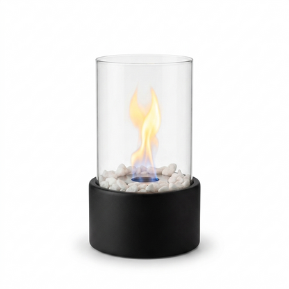 Glass Tabletop Fireplace white background