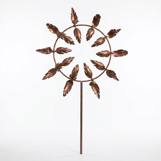 Kinetic metal garden wind spinner with dual rotating rings