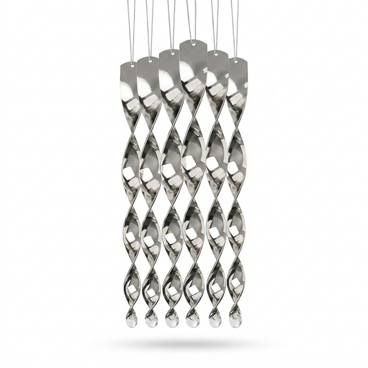 Reflective bird deterrent spirals with hanging hooks