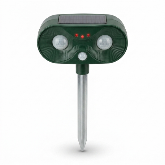 Solar ultrasonic garden animal repeller with a stake