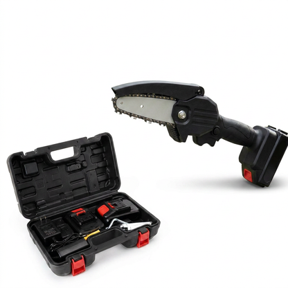 Mini Chainsaw Cordless white background