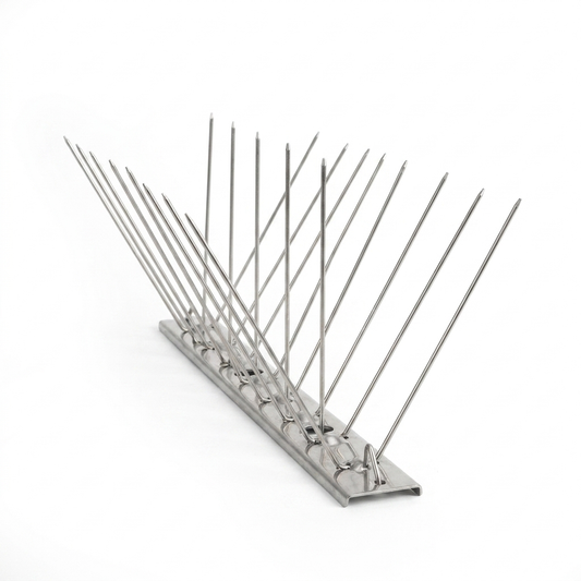 Stainless steel bird deterrent spikes on mounting strips