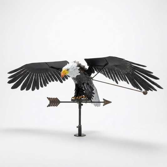 Metal garden bird art ornament on a stake