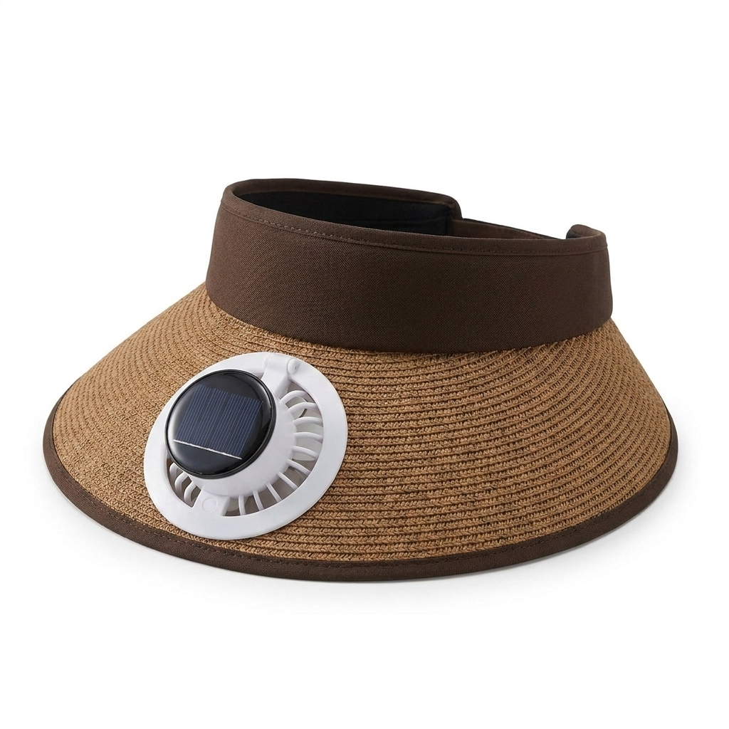Wide Brim Sun Hat Solar Fan white background