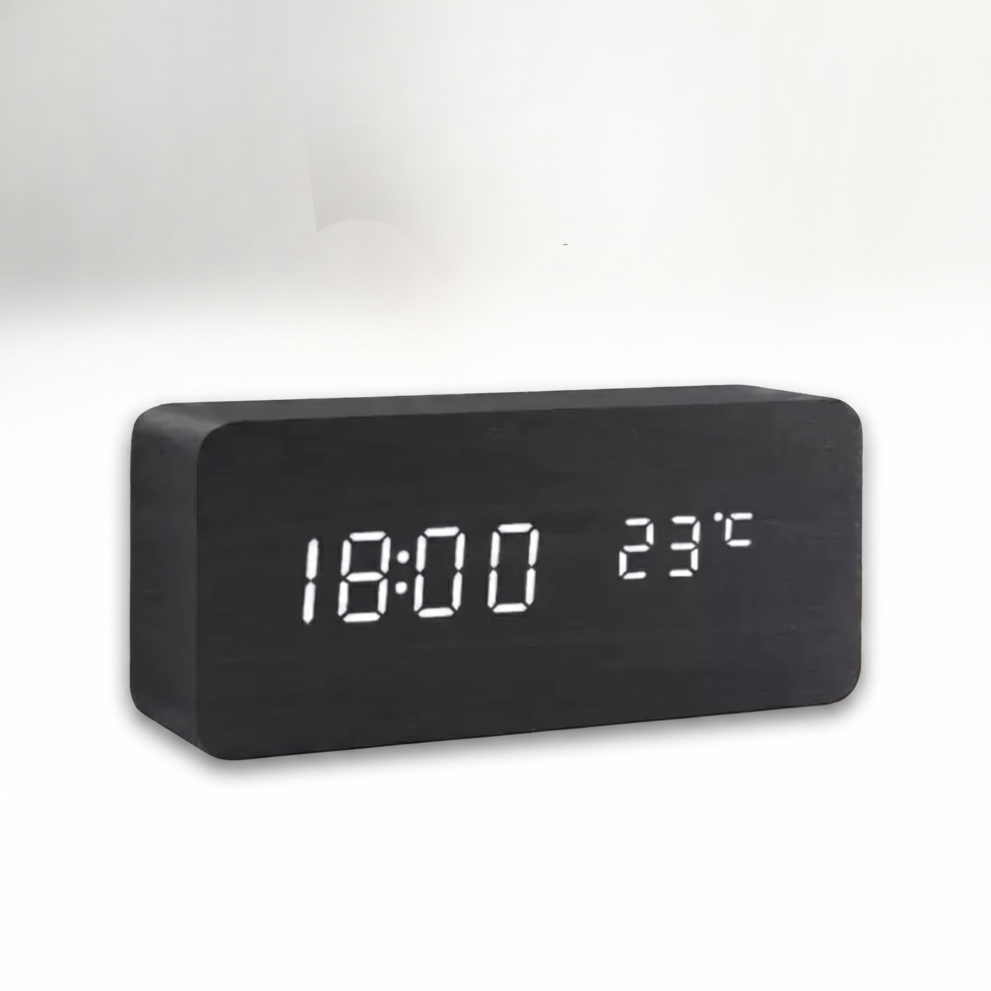 LED Smart Alarm Clock | Modern Voice-Controlled Wooden Design white background
