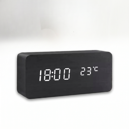 LED Smart Alarm Clock | Modern Voice-Controlled Wooden Design white background