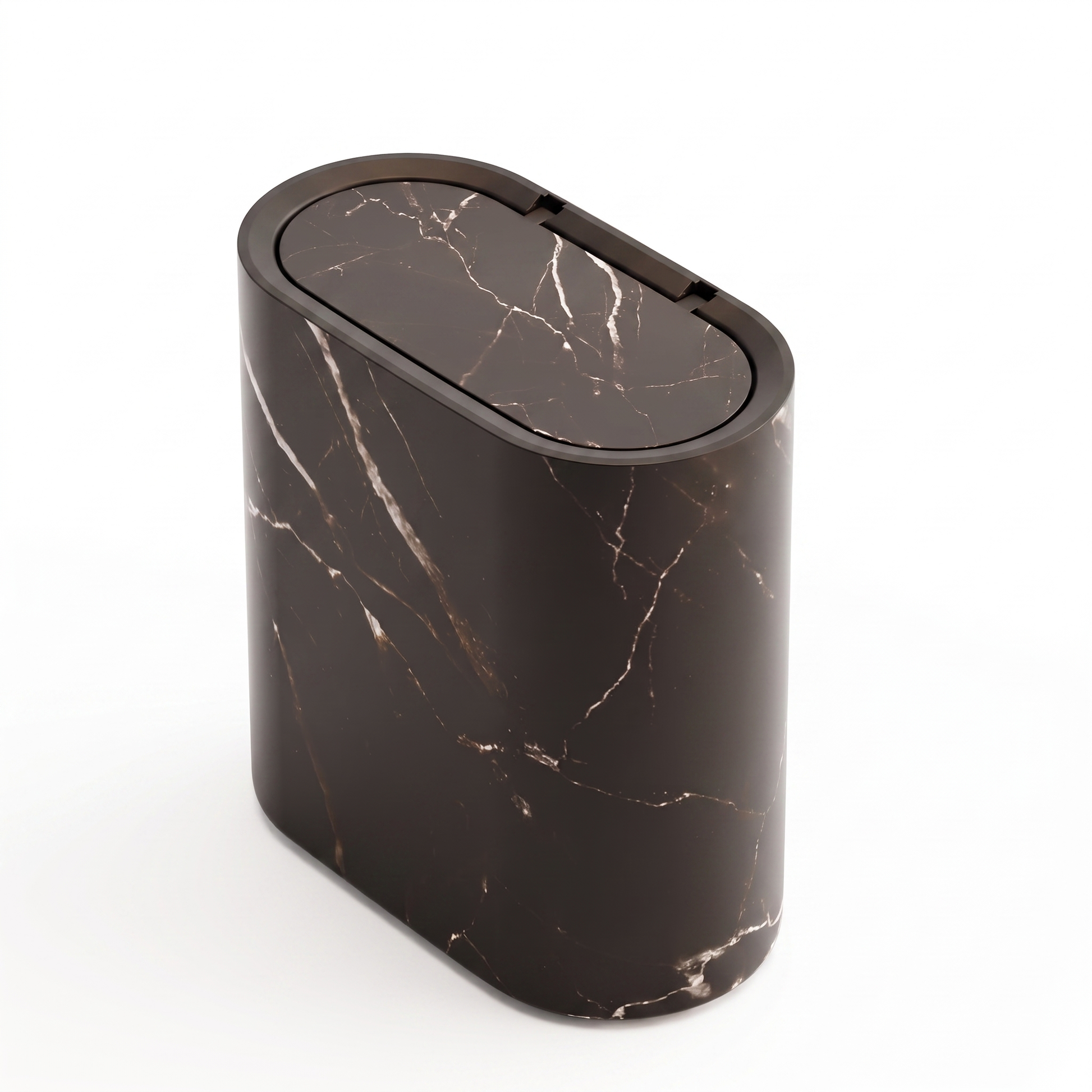 Marble Pattern Trash Can | Modern Bathroom & Kitchen Bin with Lid white background