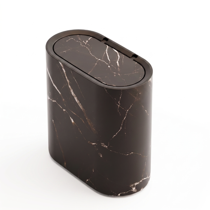 Marble Pattern Trash Can | Modern Bathroom & Kitchen Bin with Lid white background