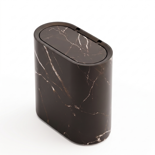 Marble Pattern Trash Can | Modern Bathroom & Kitchen Bin with Lid white background