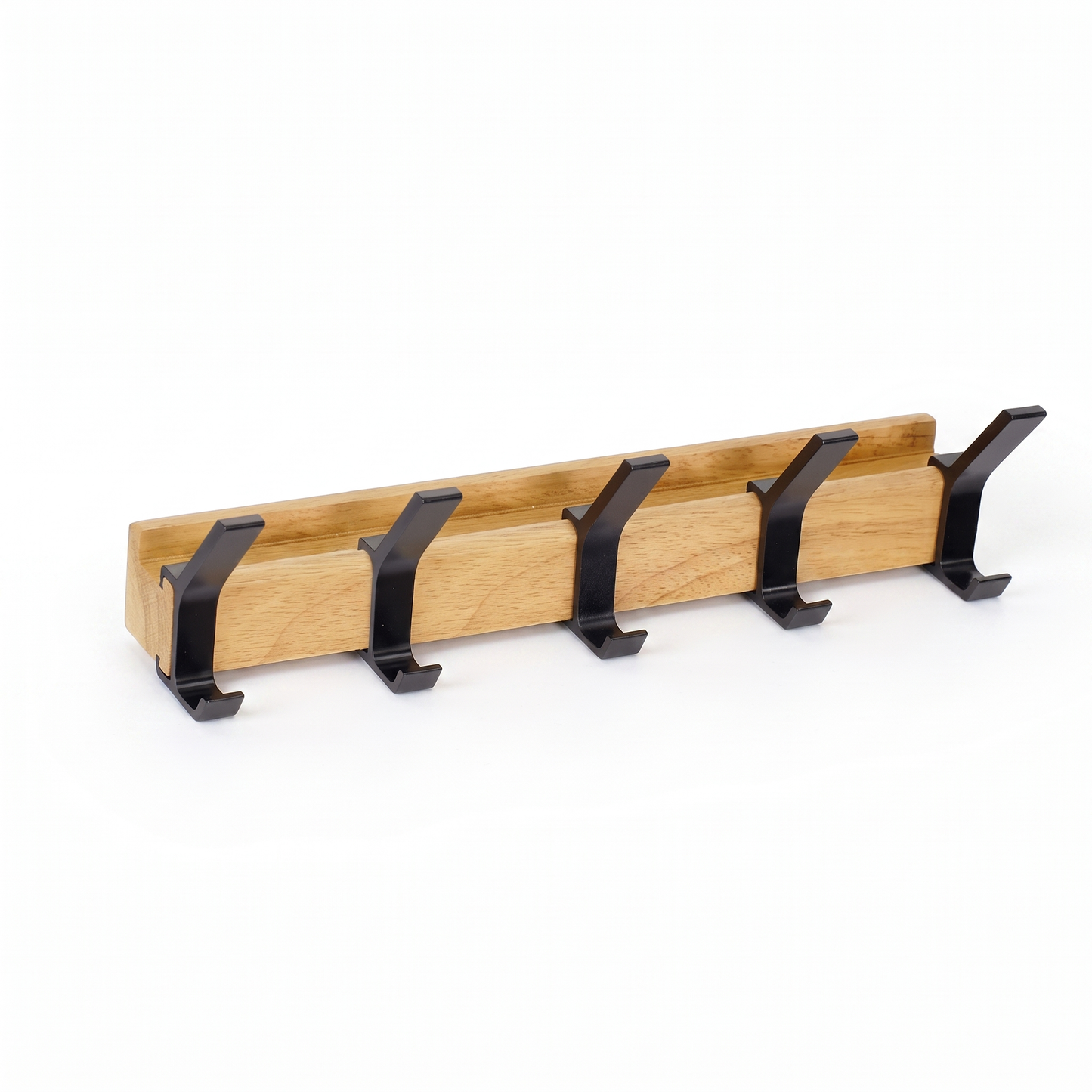 Nordic Wall-Mounted Coat Rack | Adjustable Dual Hooks in Black & Wood Finish white background