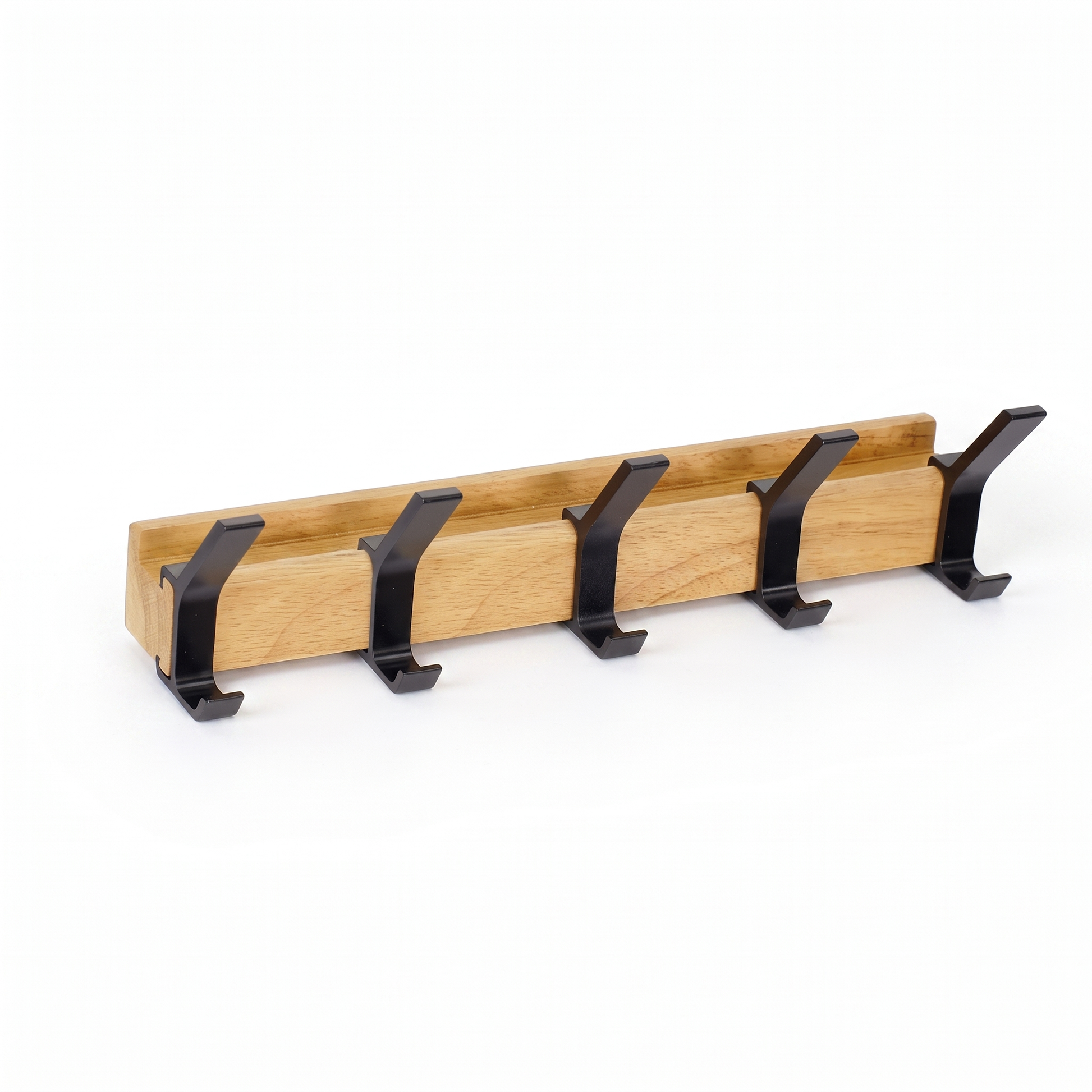 Nordic Wall-Mounted Coat Rack | Adjustable Dual Hooks in Black & Wood Finish white background