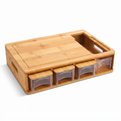 Bamboo Cutting Board with Storage Trays white background