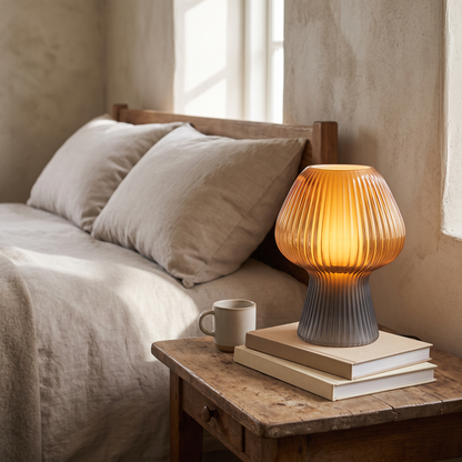 Vintage Bedside Table Lamp Ribbed Glass Mushroom Lamp lifestyle 1