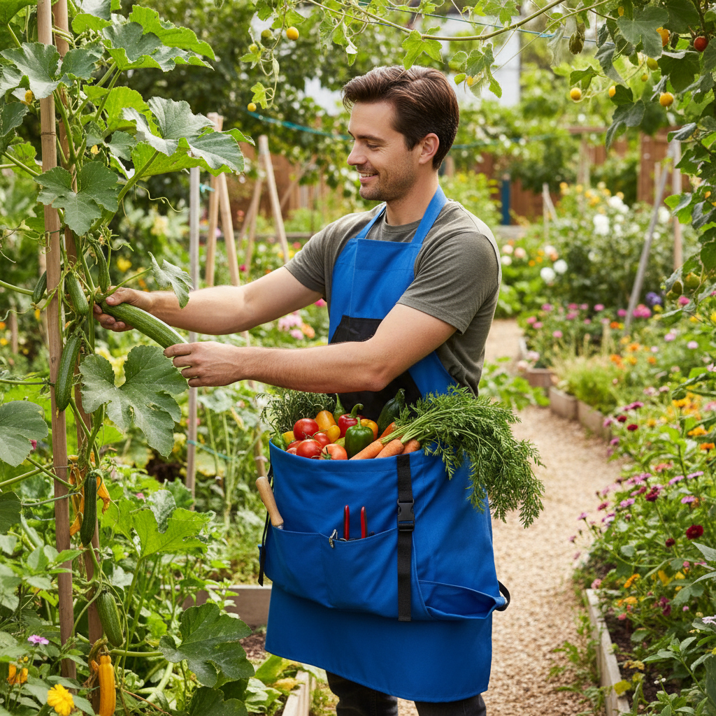 Durable Harvesting Apron With Drop-Release Pouch lifestyle 2