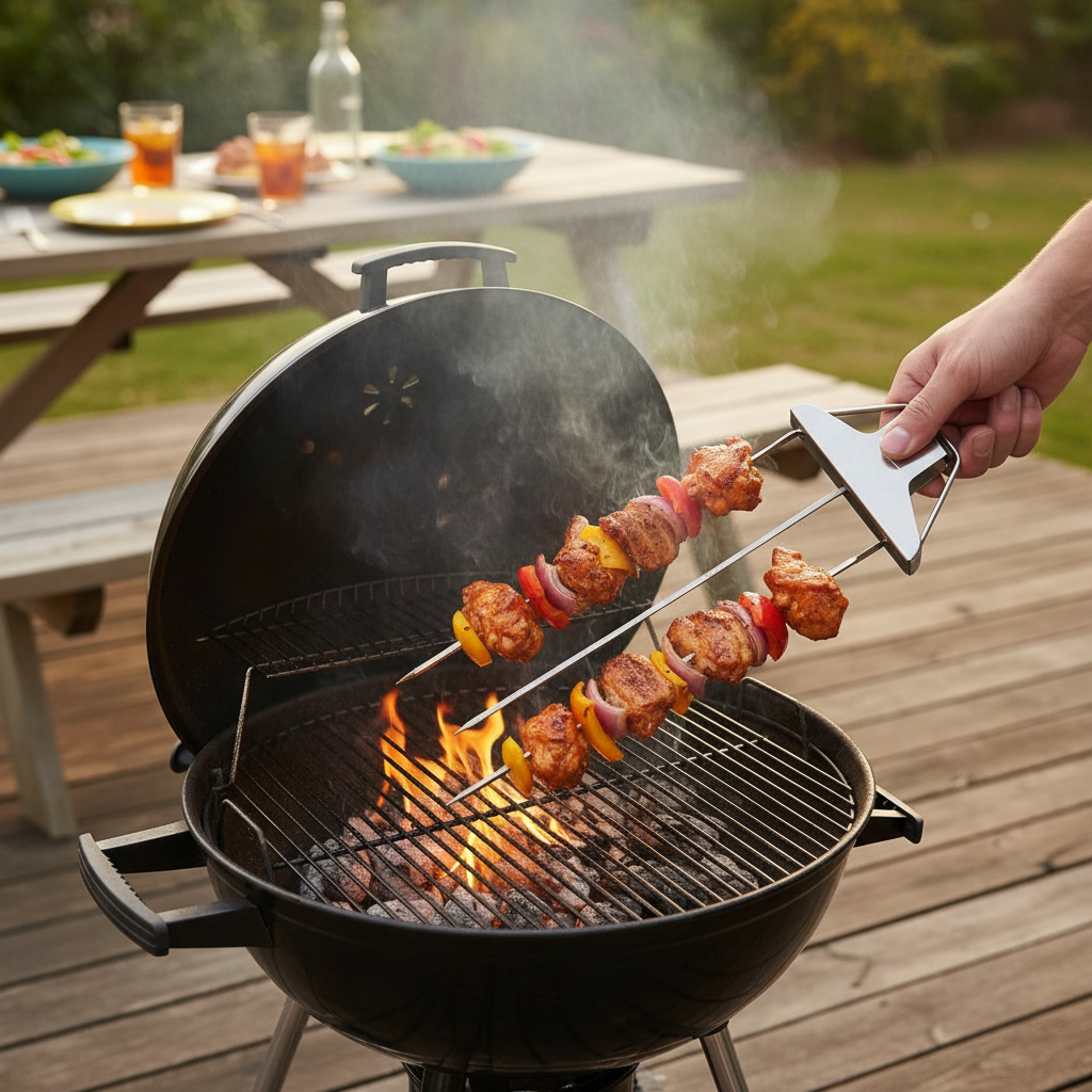 Three-prong grill skewer set lifestyle 1