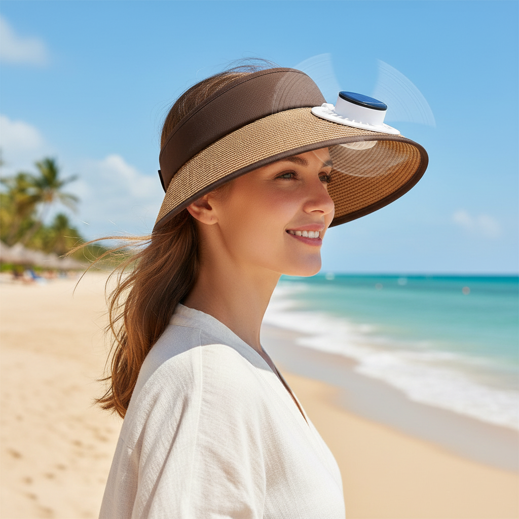 Wide Brim Sun Hat with Solar Powered Fan lifestyle 3