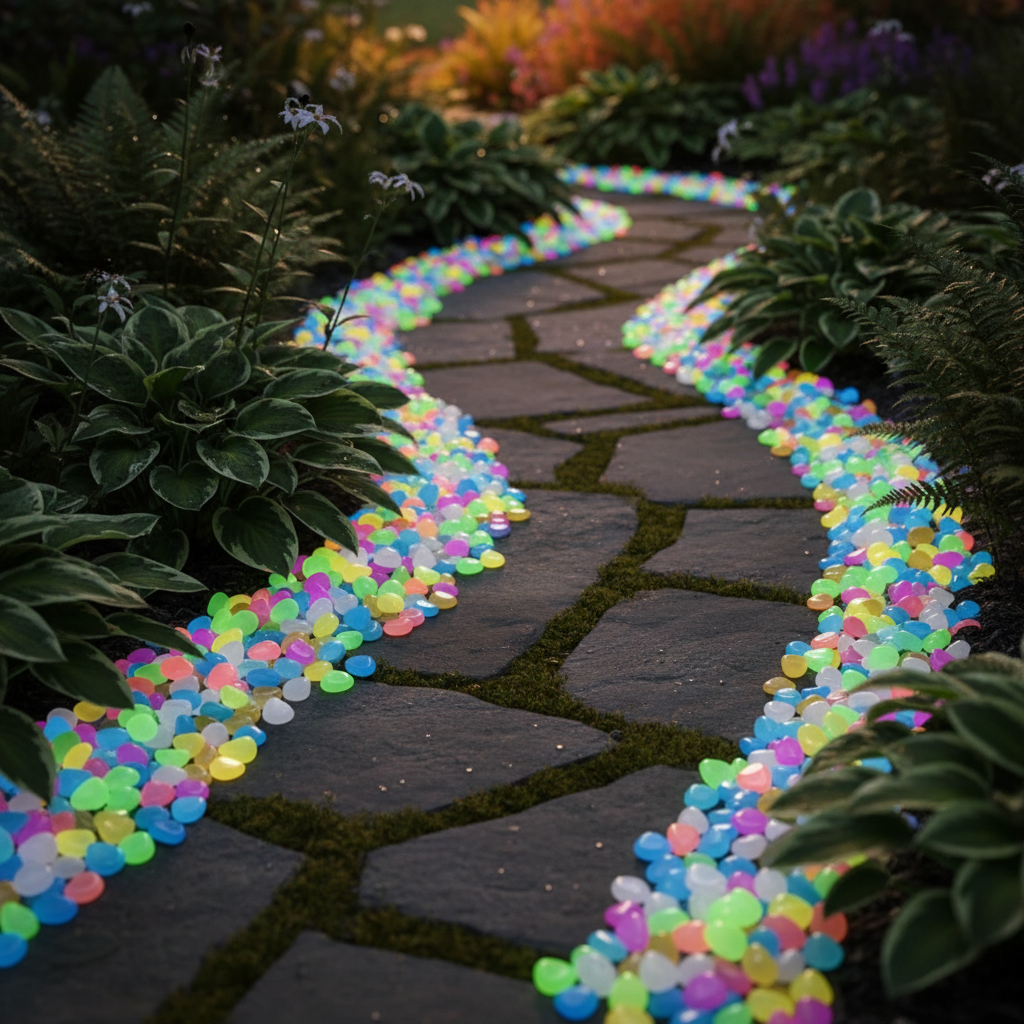 Close-up of the smooth surface of the glow-in-the-dark pebbles
