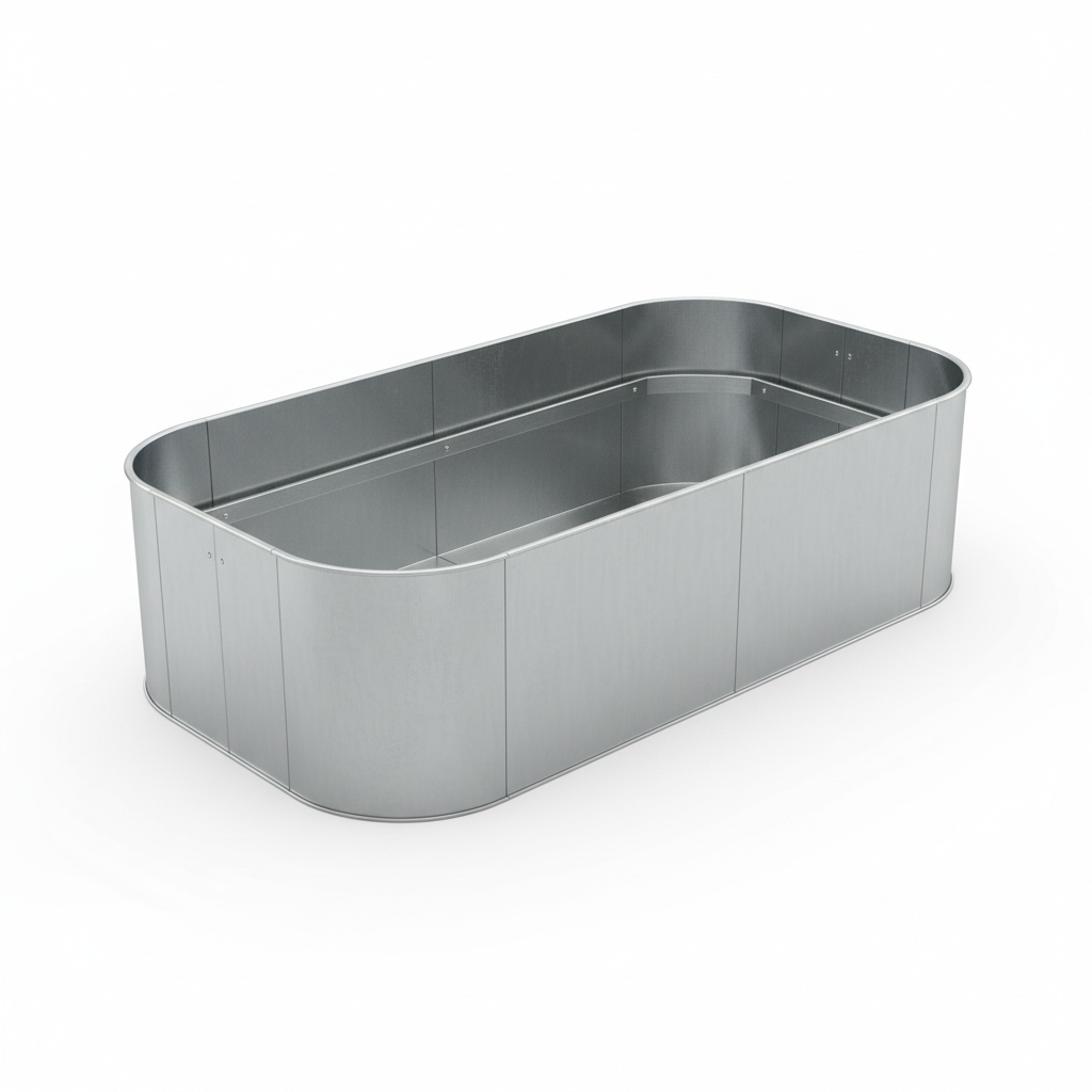 Galvanised steel raised garden bed planter box on white background