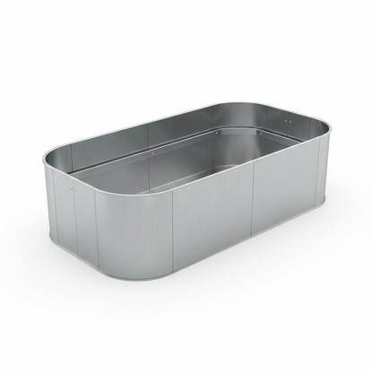 Galvanised steel raised garden bed planter box on white background