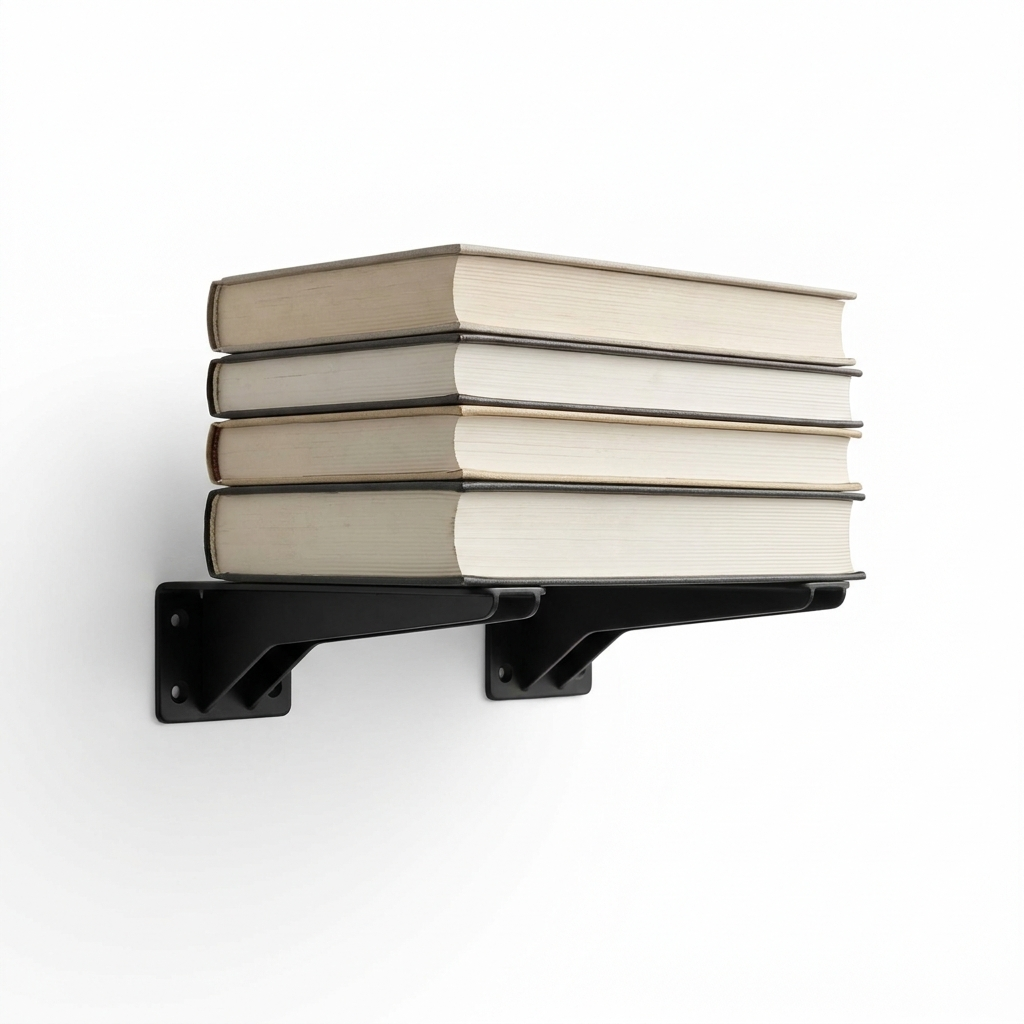Floating wall bookshelf set on white background
