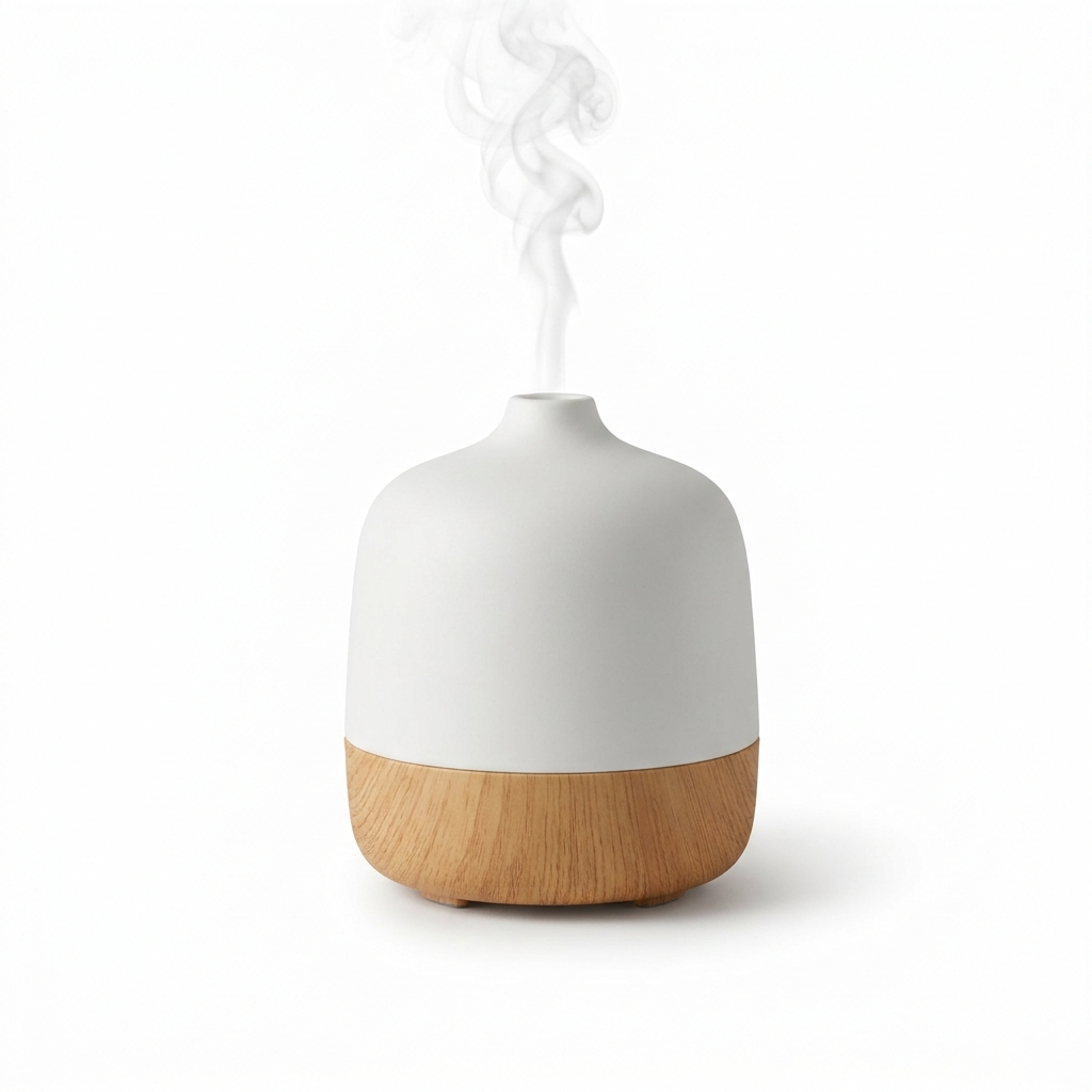 Ultrasonic essential oil diffuser on white background