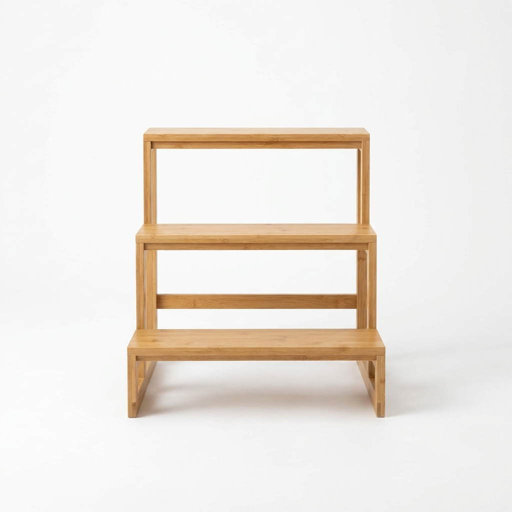 3-tier bamboo plant stand on white background