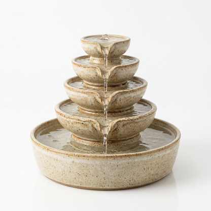 Ceramic tabletop water fountain on white background