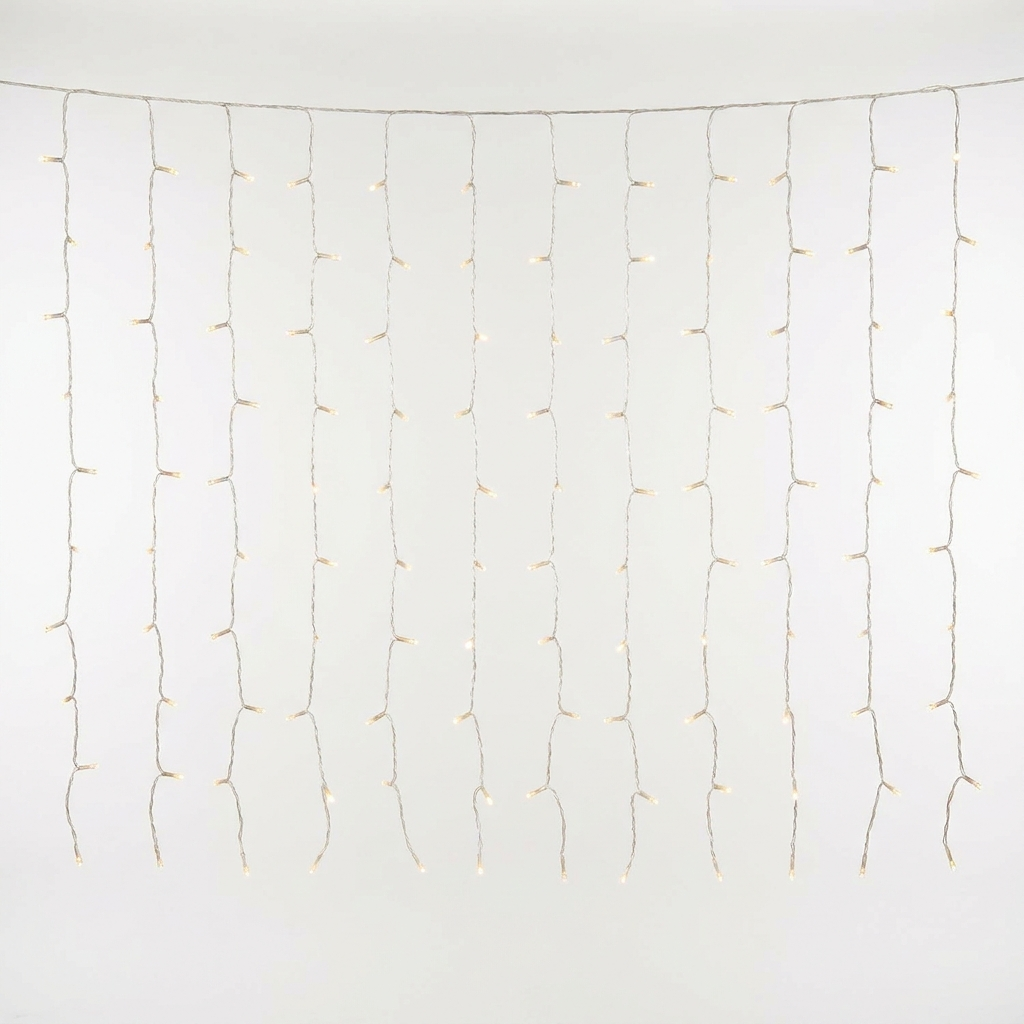 LED curtain string lights on white background