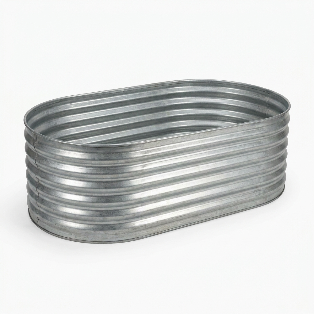 Galvanised raised garden bed planter box on white background