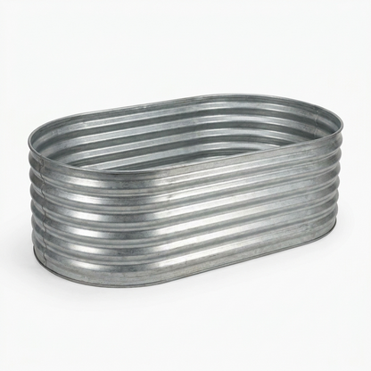 Galvanised raised garden bed planter box on white background