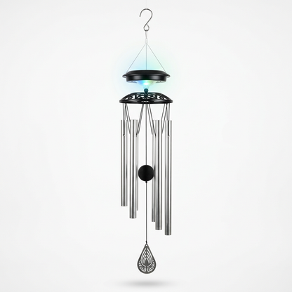 Solar LED wind chimes colour changing on white background
