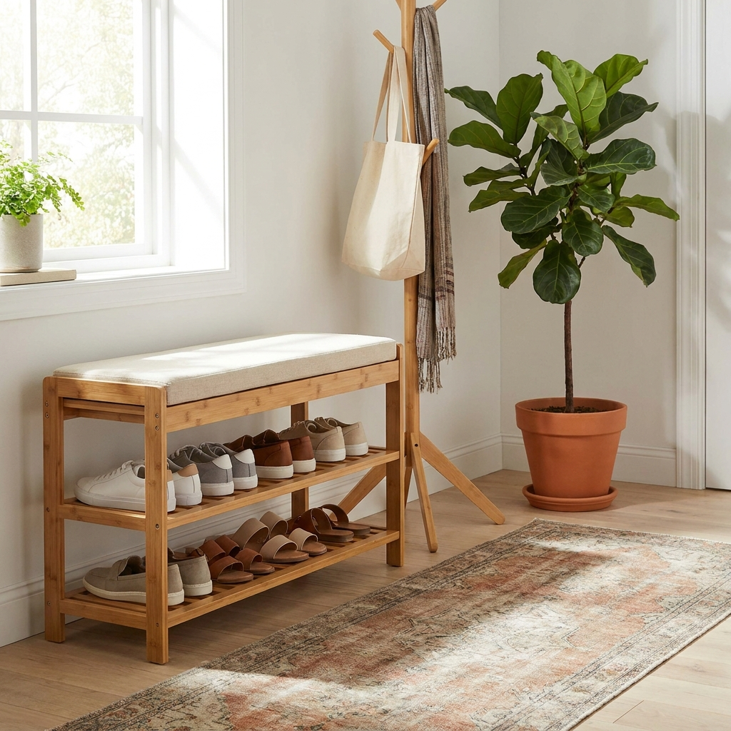 Bamboo Shoe Rack Bench lifestyle 1