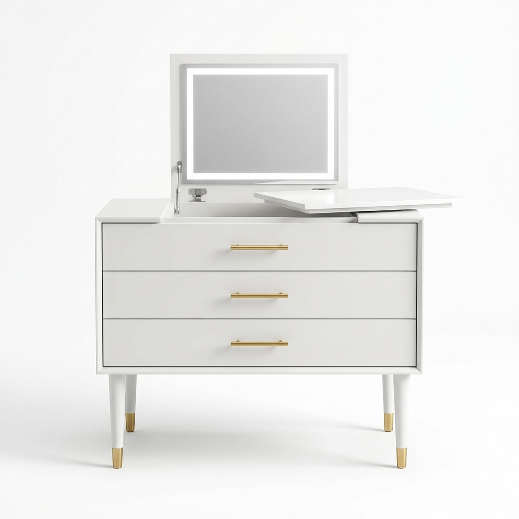 White retractable dressing table on a white background