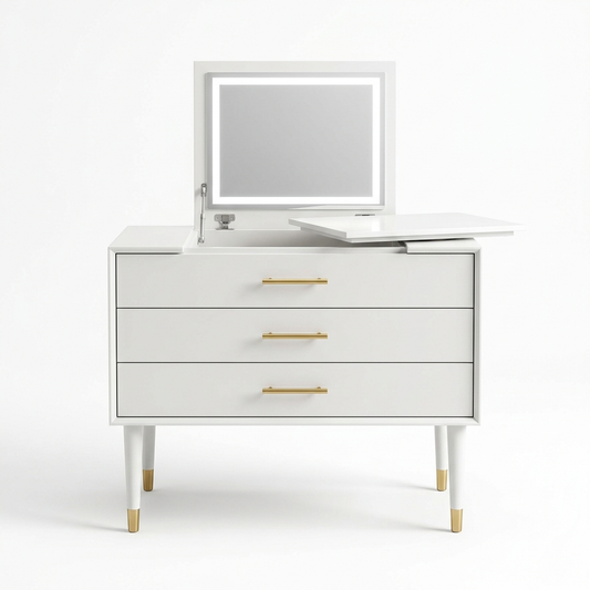 White retractable dressing table on a white background
