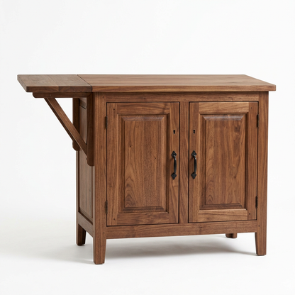 Farmhouse walnut sideboard with extendable top on a white background