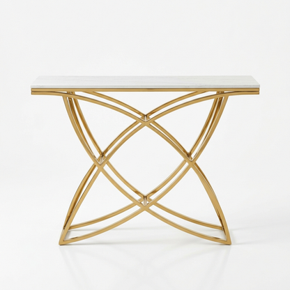 White console table with stone top on a white background