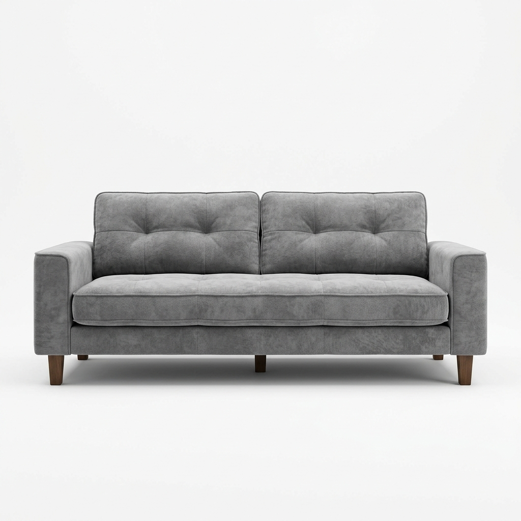 Grey chenille convertible sleeper sofa on a white background