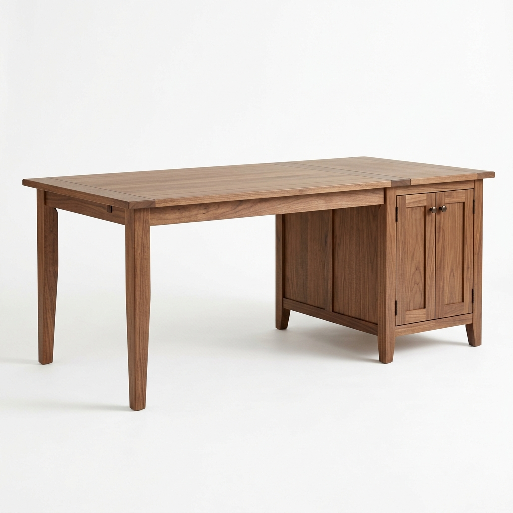Farmhouse walnut dining table with sideboard on a white background