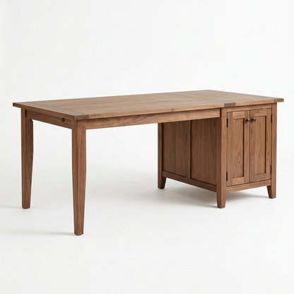 Farmhouse walnut dining table with sideboard on a white background