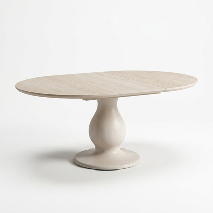Whitewash extendable pedestal dining table on a white background