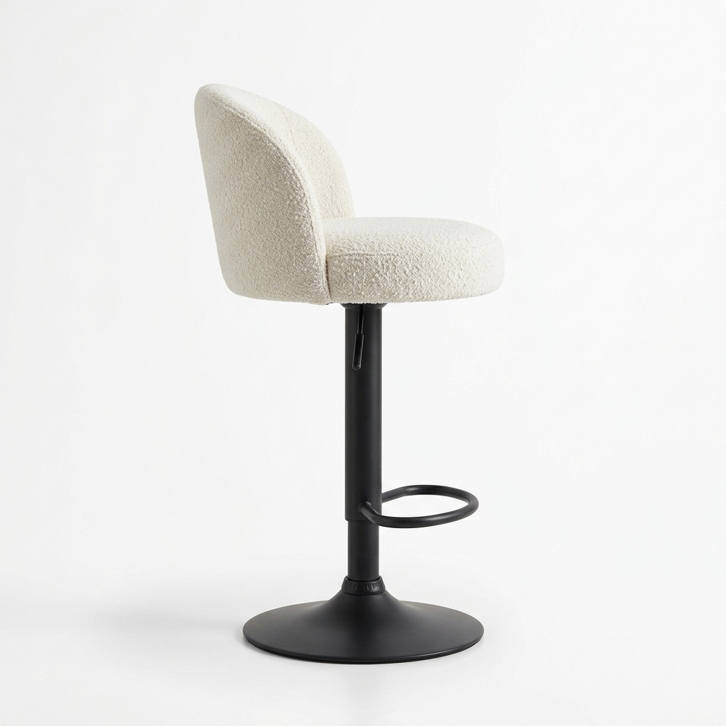White boucle swivel counter stool on a white background